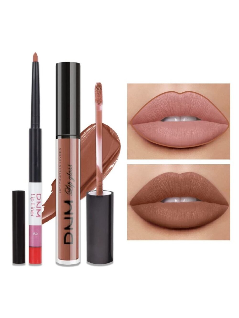 DNM 25# Medium Brown 2Pcs 24H Long-Lasting Matte Liquid Lipstick and Lip Liner